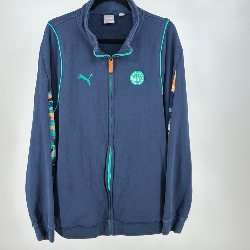 Men’s XXL Puma Blue Aqua Jacket Beach Tropical Sleeves Embroidered Hoop Hunter